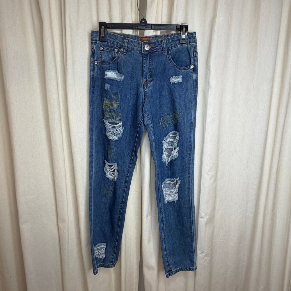 Pol Boho Patchwork Jeans Size Small Distressed St… - image 1